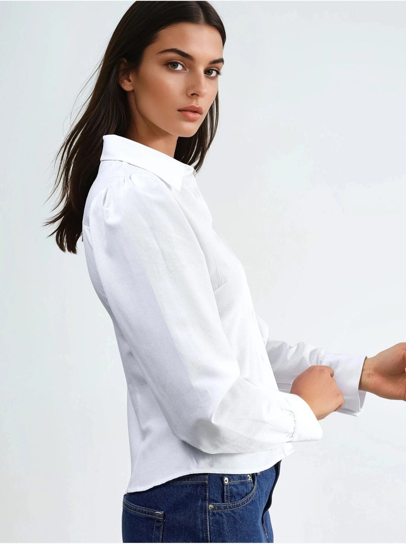 Chemise en popeline unie avec fermeture à boutons busem Blanc - Kiabi