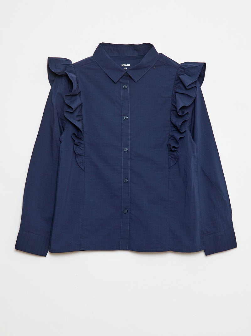 Chemise en popeline volantée Bleu marine - Kiabi