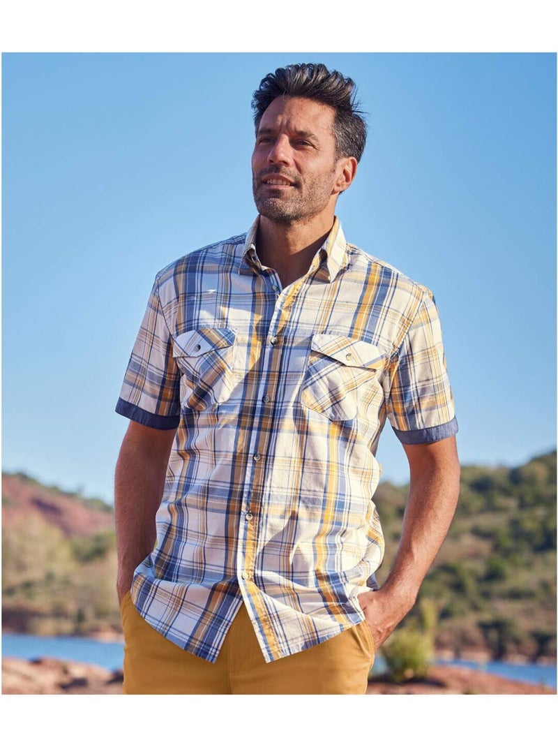 Chemise En Popeline West - ATLAS FOR MEN Bleu Blanc Gris - Kiabi