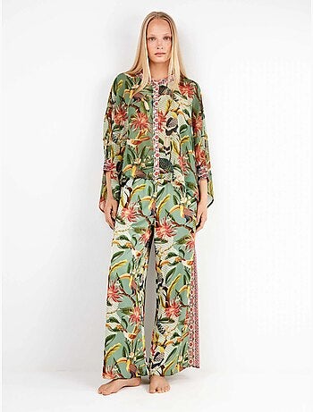 Chemise en satin à imprimé tropical