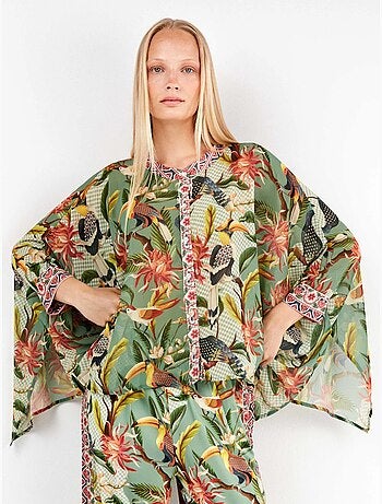 Chemise en satin à imprimé tropical