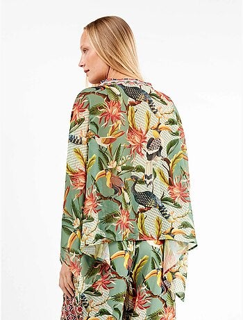 Chemise en satin à imprimé tropical