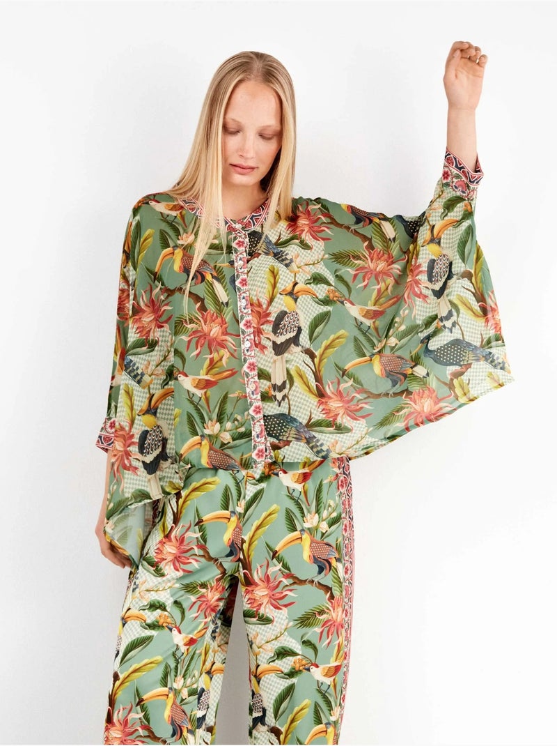 Chemise en satin à imprimé tropical Multicolore - Kiabi