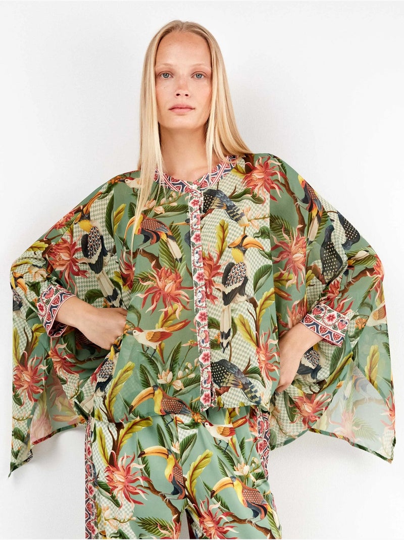 Chemise en satin à imprimé tropical Multicolore - Kiabi