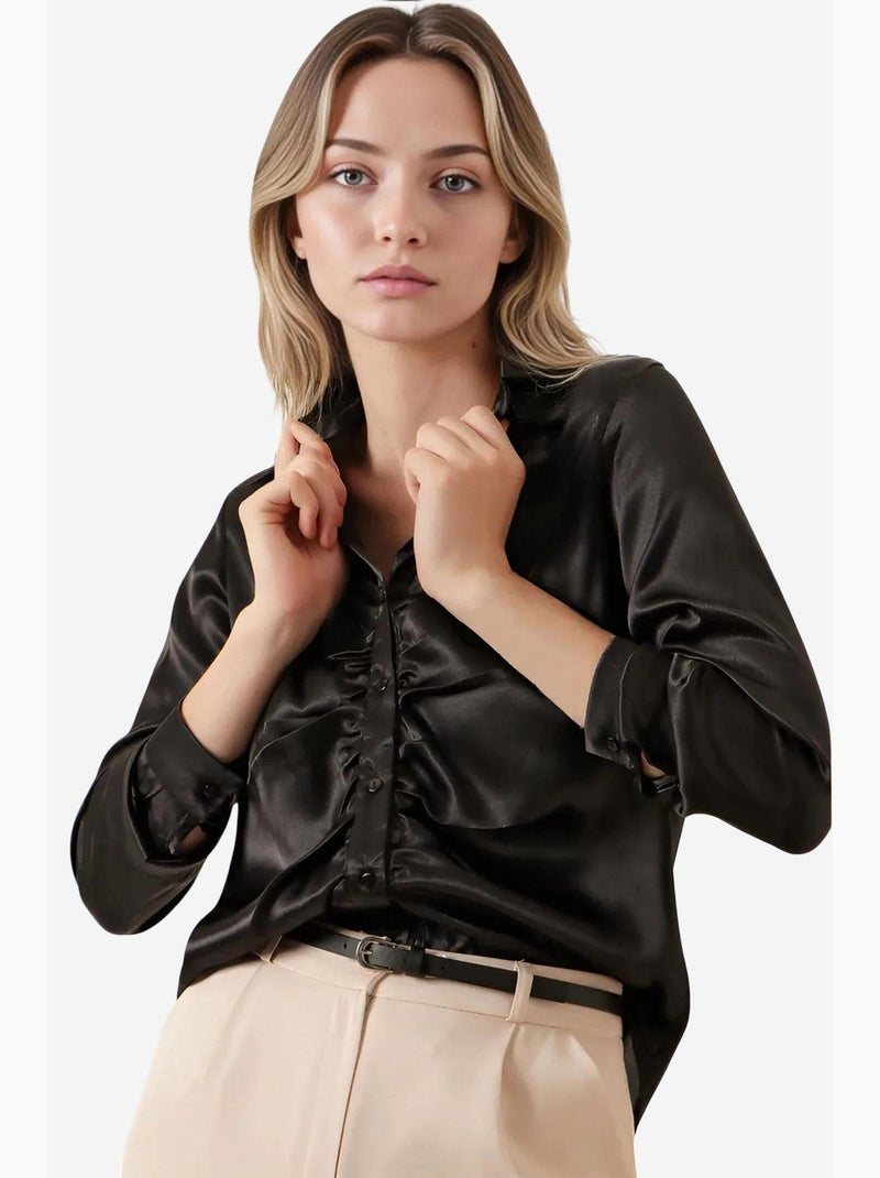 Chemise en satin froncé bdart Noir - Kiabi