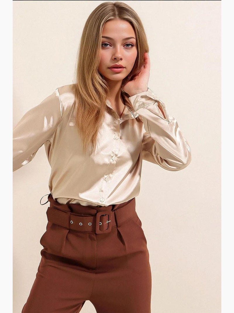 Chemise en satin tissé à boutons bdart Beige argile - Kiabi