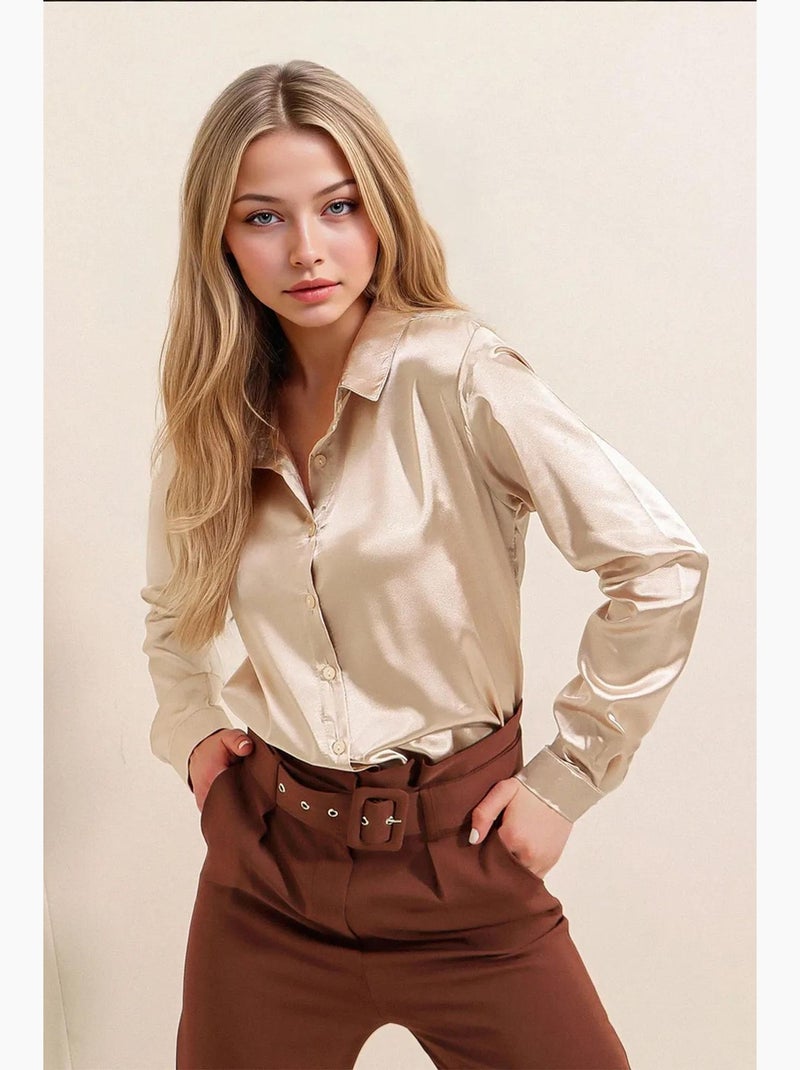Chemise en satin tissé à boutons bdart Beige argile - Kiabi