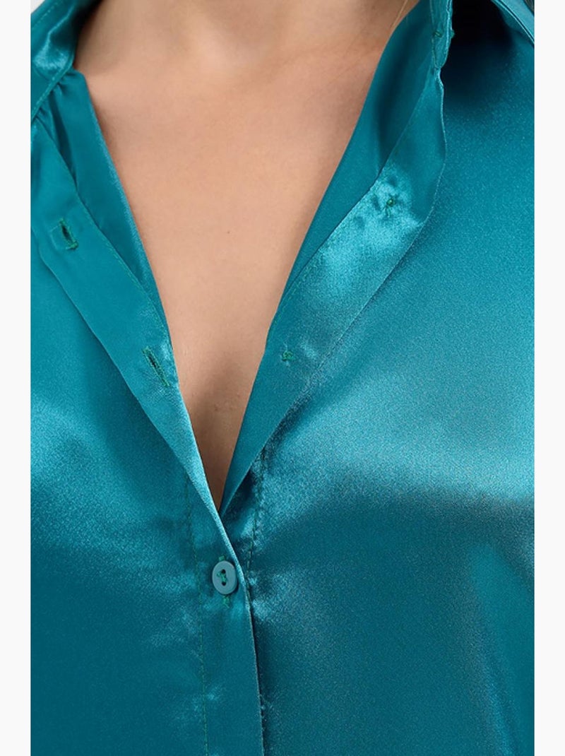 Chemise en satin tissé à boutons bdart Bleu canard - Kiabi