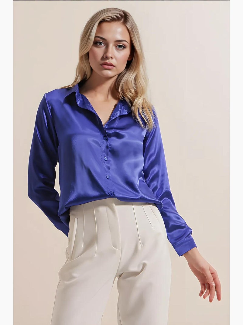 Chemise en satin tissé à boutons bdart Bleu cobalt - Kiabi