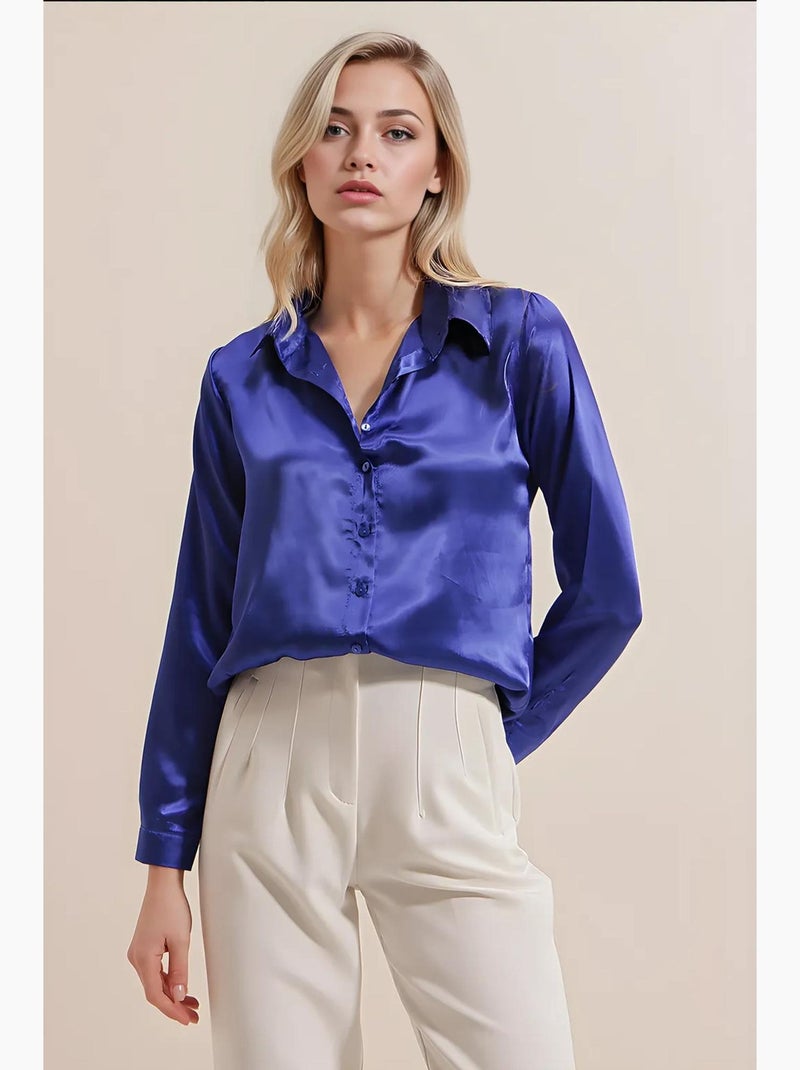 Chemise en satin tissé à boutons bdart Bleu cobalt - Kiabi