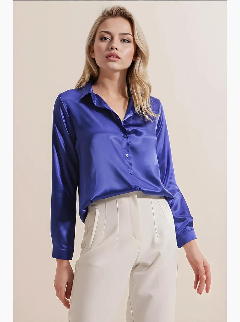 Chemise en satin tissé à boutons bdart Bleu cobalt - Kiabi