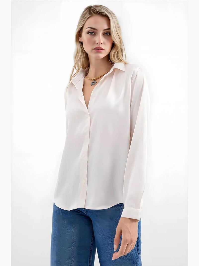 Chemise en satin tissé à boutons bdart Crème - Kiabi