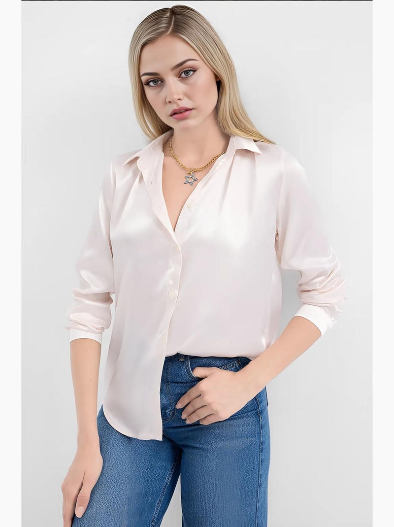 Chemise en satin tissé à boutons bdart Crème - Kiabi