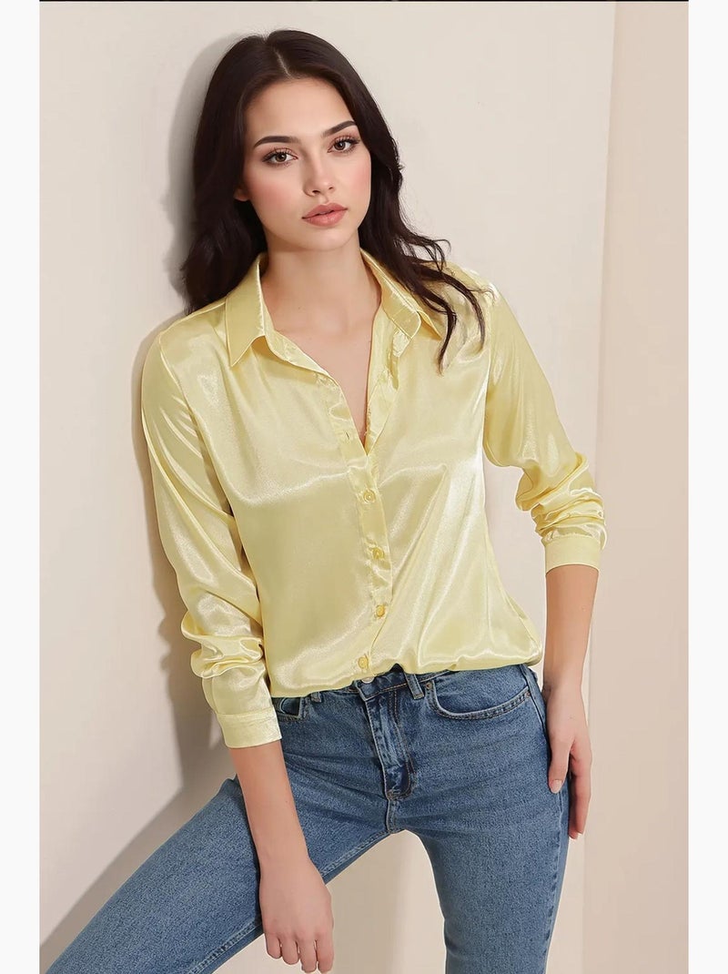 Chemise en satin tissé à boutons bdart Jaune citron - Kiabi