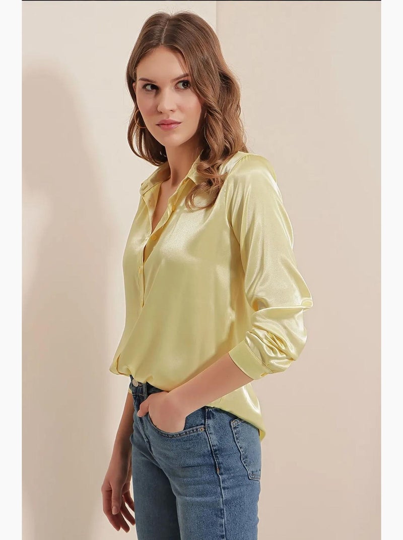 Chemise en satin tissé à boutons bdart Jaune citron - Kiabi