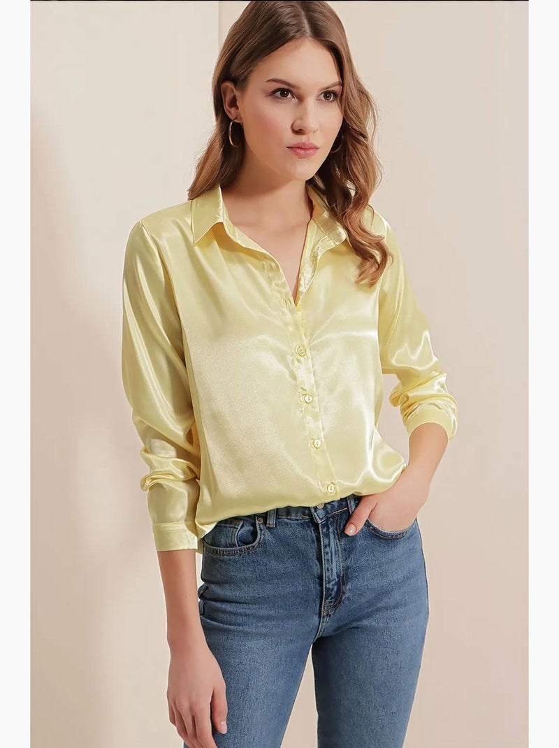Chemise en satin tissé à boutons bdart Jaune citron - Kiabi