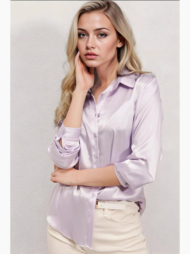 Chemise en satin tissé à boutons bdart Lavande - Kiabi