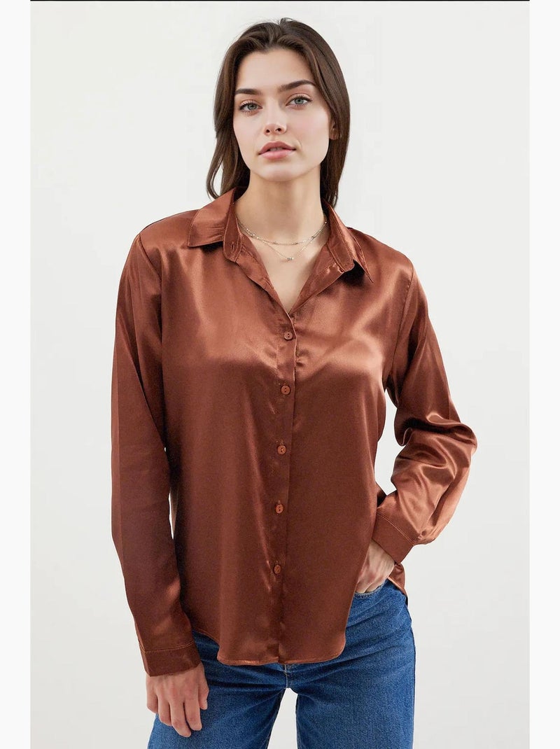 Chemise en satin tissé à boutons bdart Marron - Kiabi