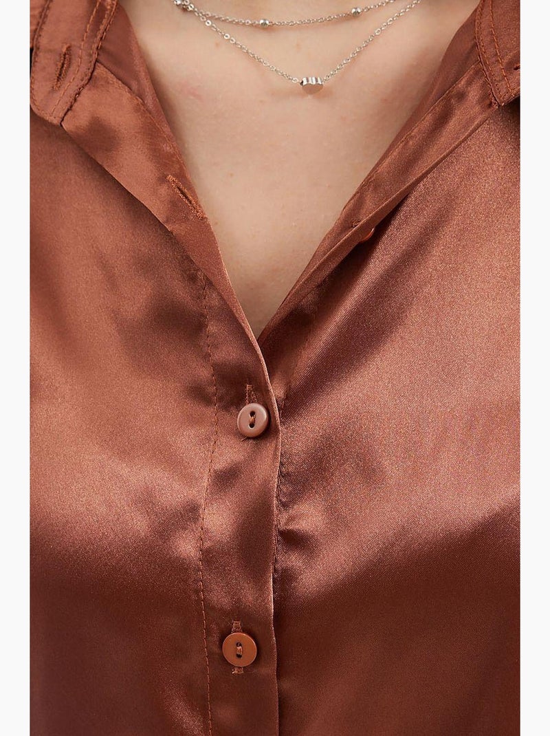 Chemise en satin tissé à boutons bdart Marron - Kiabi