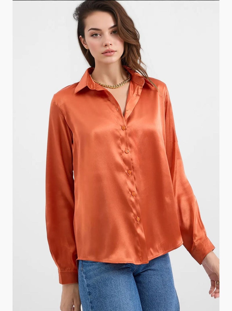 Chemise en satin tissé à boutons bdart Orange mandarine - Kiabi
