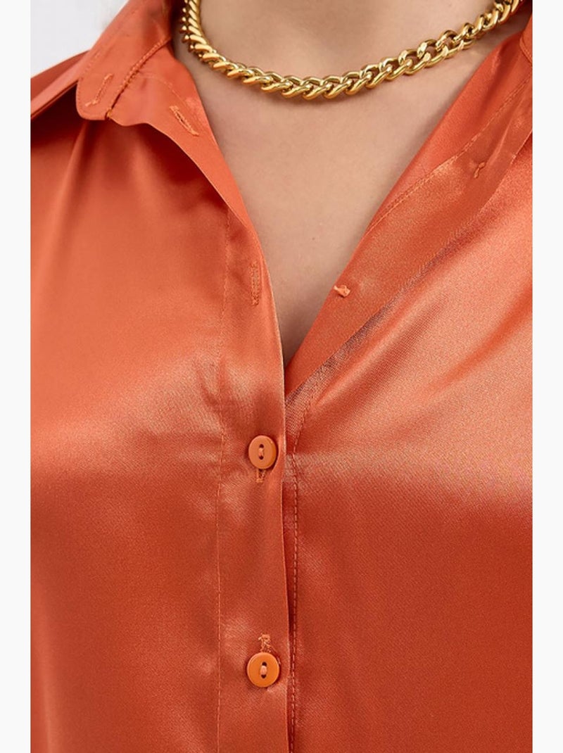 Chemise en satin tissé à boutons bdart Orange mandarine - Kiabi