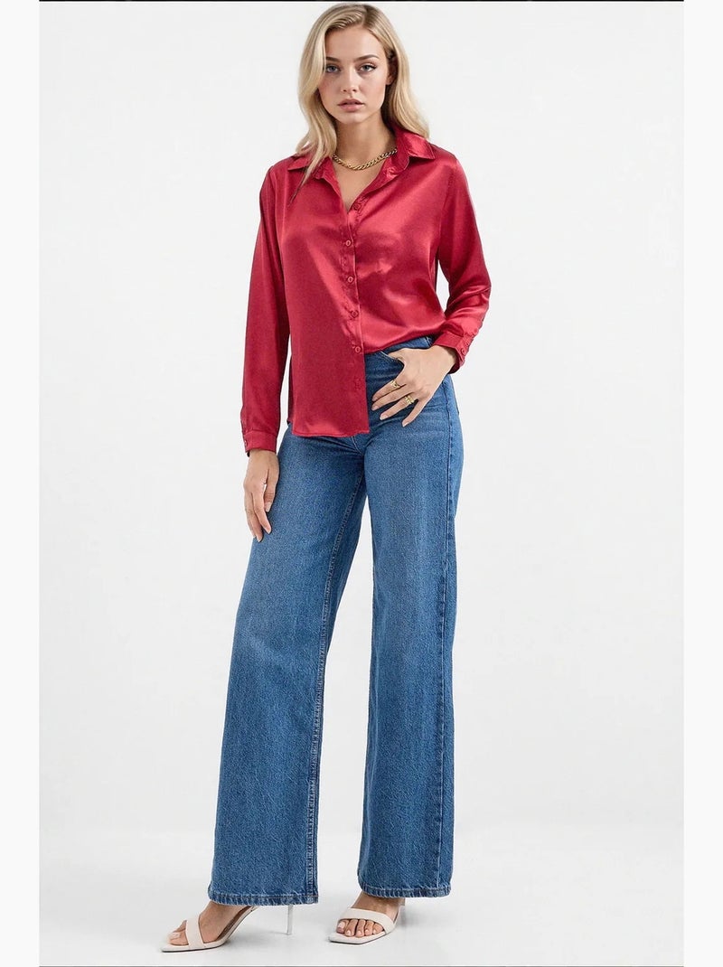 Chemise en satin tissé à boutons bdart Rouge bordeaux - Kiabi