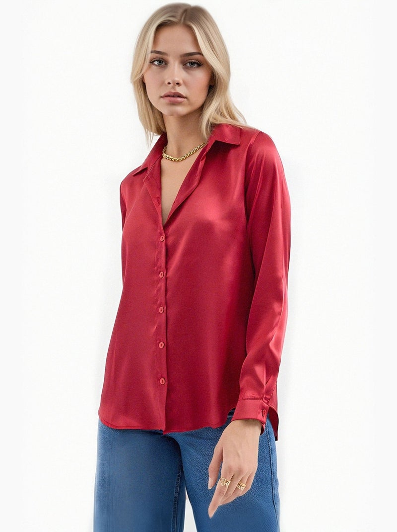 Chemise en satin tissé à boutons bdart Rouge bordeaux - Kiabi