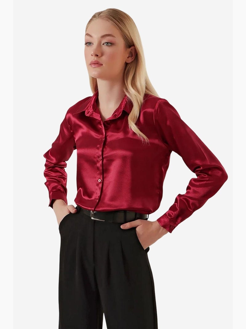 Chemise en satin tissé à boutons bdart Rouge grenat - Kiabi