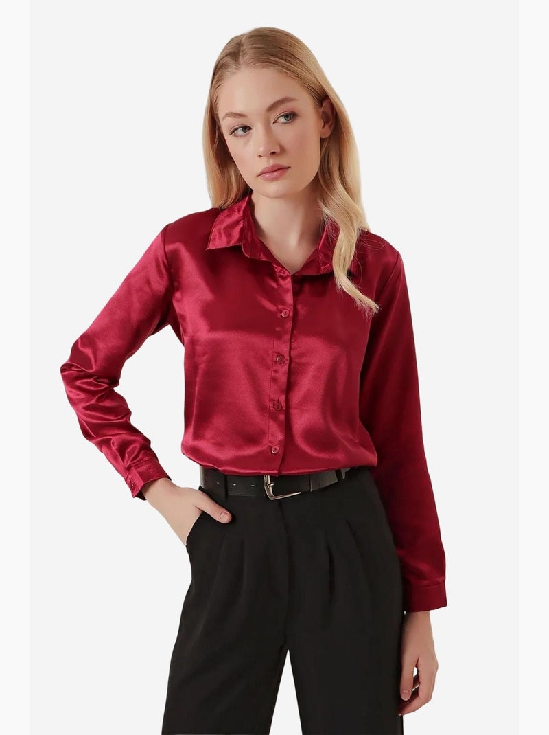Chemise en satin tissé à boutons bdart Rouge grenat - Kiabi
