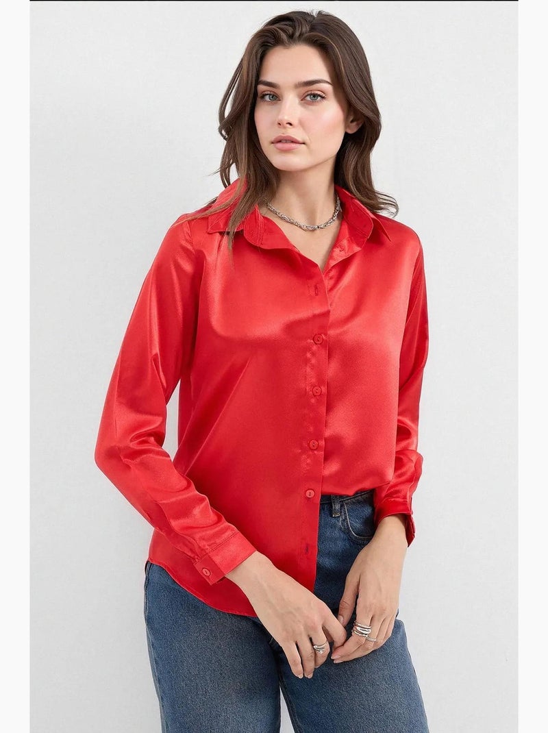 Chemise en satin tissé à boutons bdart Rouge - Kiabi