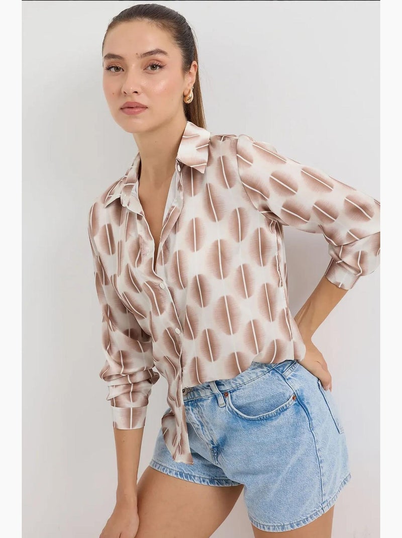 Chemise en satin tissé à boutons bdart Taupe - Kiabi
