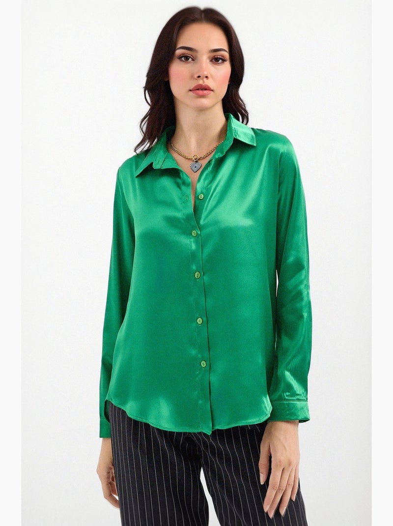 Chemise en satin tissé à boutons bdart Vert bouteille - Kiabi