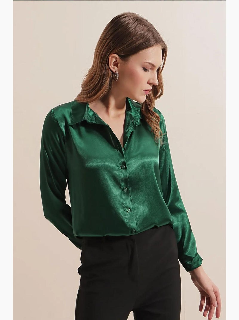 Chemise en satin tissé à boutons bdart Vert émeraude - Kiabi