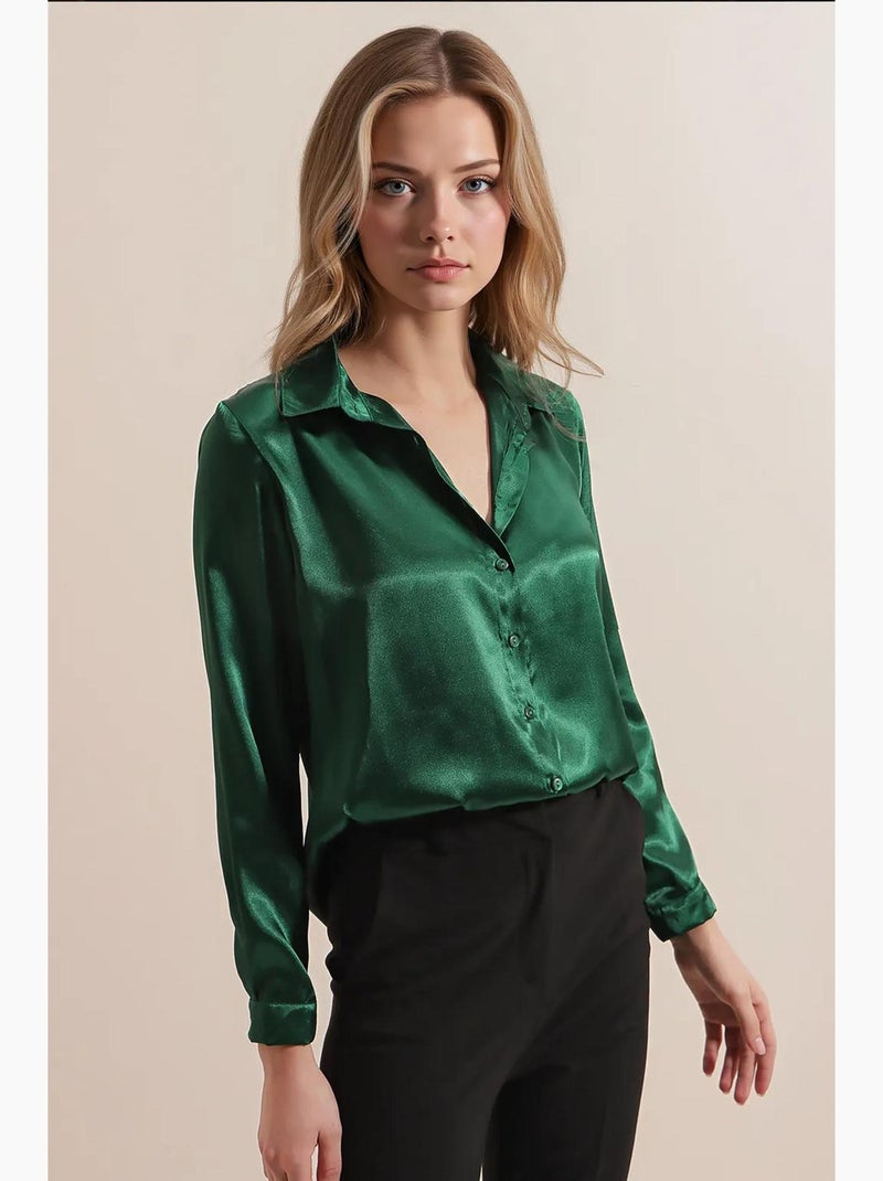 Chemise en satin tissé à boutons bdart Vert émeraude - Kiabi