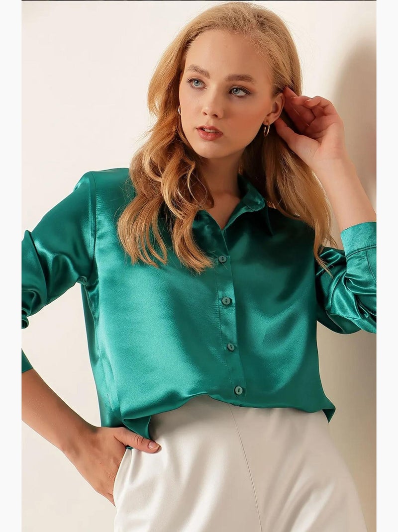 Chemise en satin tissé à boutons bdart Vert jade - Kiabi
