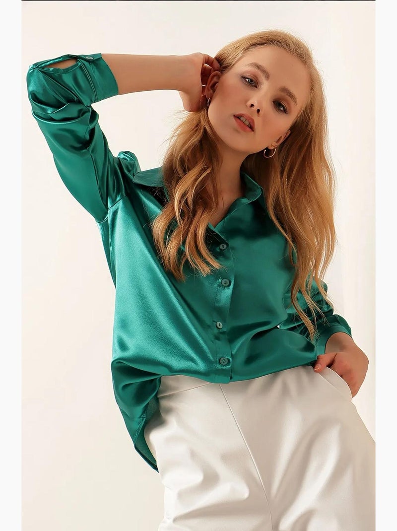 Chemise en satin tissé à boutons bdart Vert jade - Kiabi
