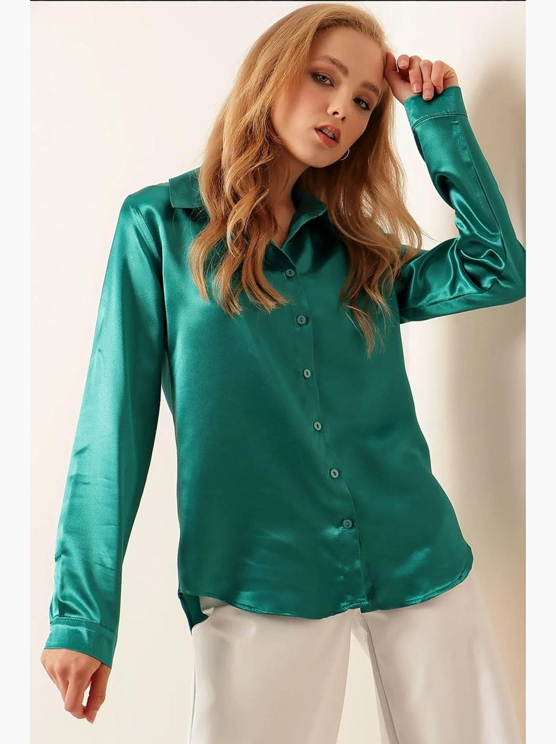 Chemise en satin tissé à boutons bdart Vert jade - Kiabi