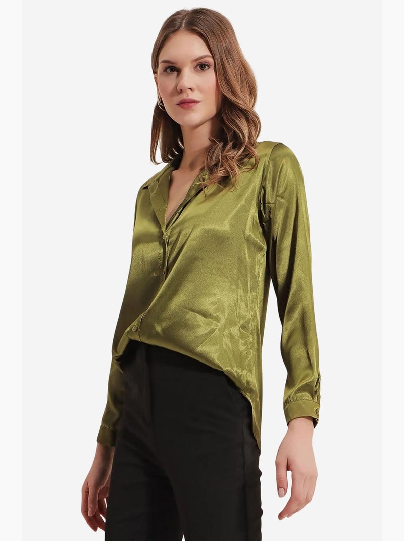 Chemise en satin tissé à boutons bdart Vert kaki - Kiabi
