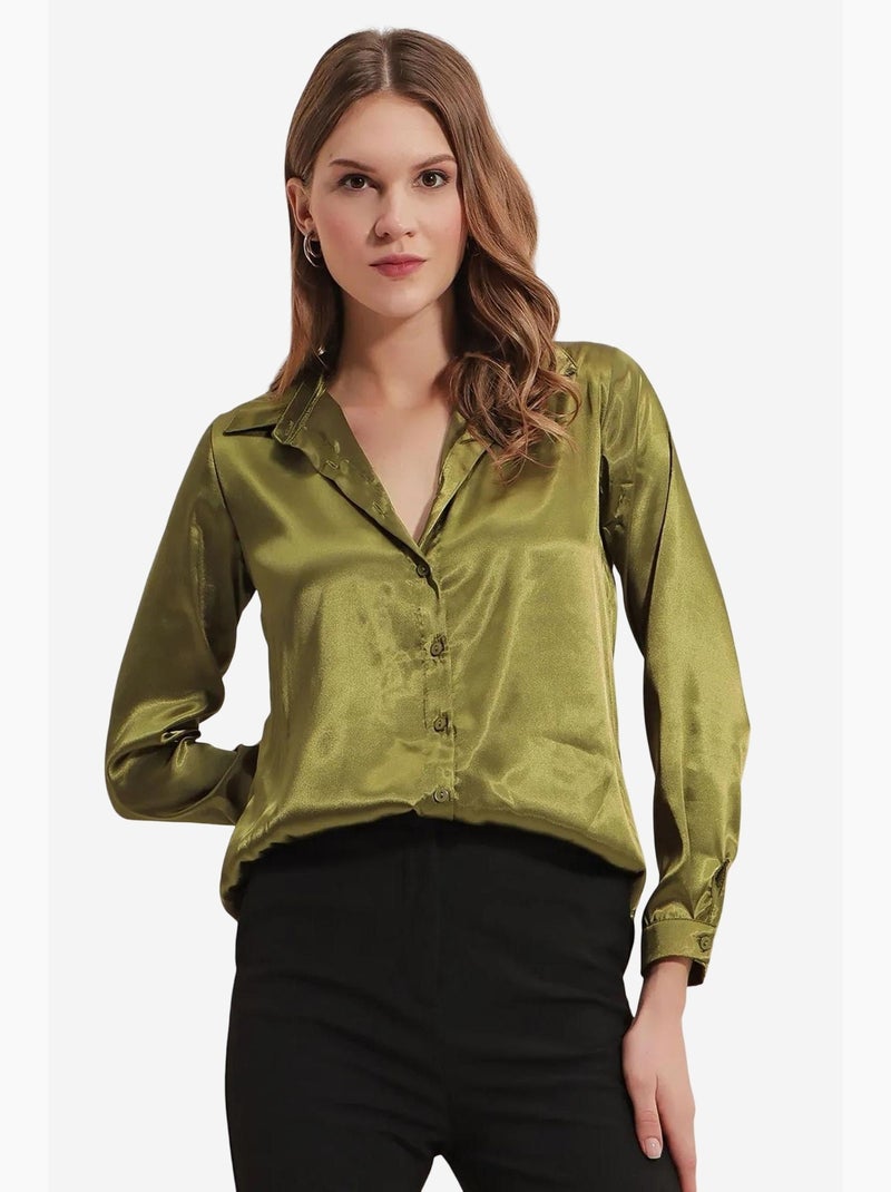 Chemise en satin tissé à boutons bdart Vert kaki - Kiabi