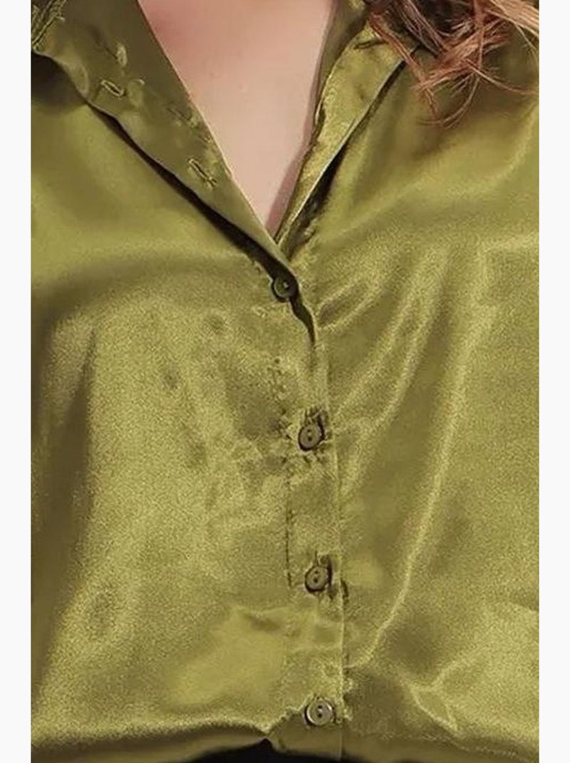 Chemise en satin tissé à boutons bdart Vert kaki - Kiabi