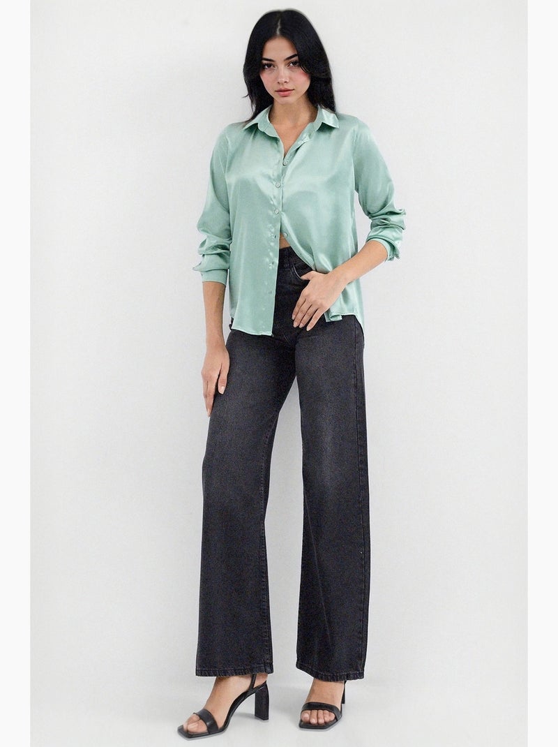 Chemise en satin tissé à boutons bdart Vert pastel - Kiabi