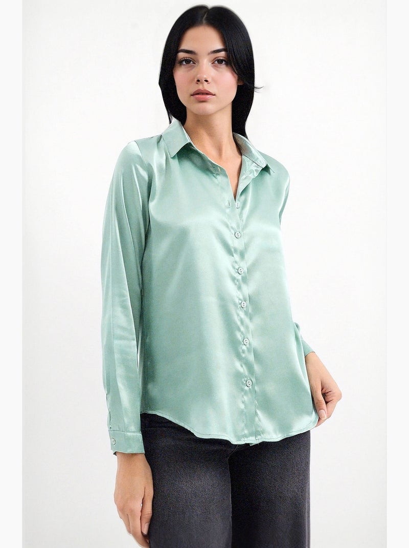 Chemise en satin tissé à boutons bdart Vert pastel - Kiabi
