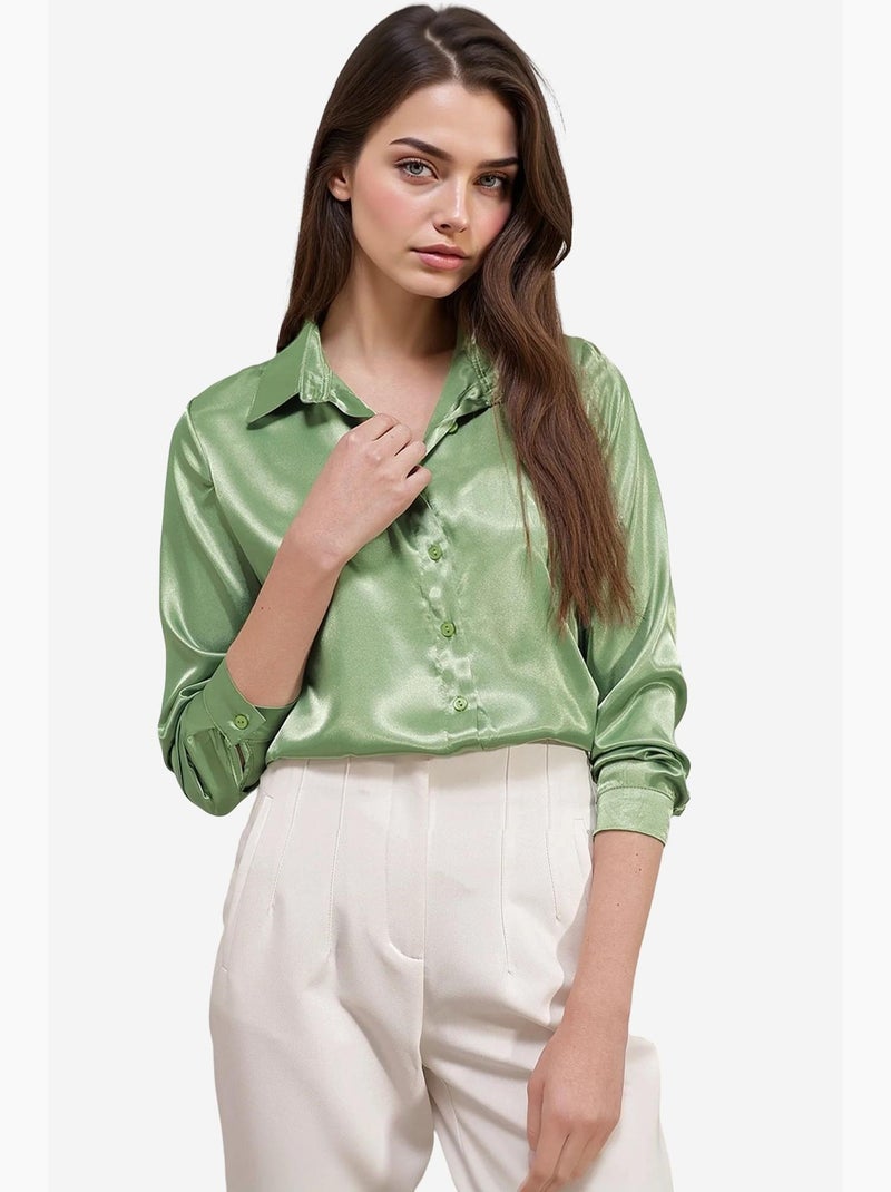 Chemise en satin tissé à boutons bdart Vert tilleul - Kiabi