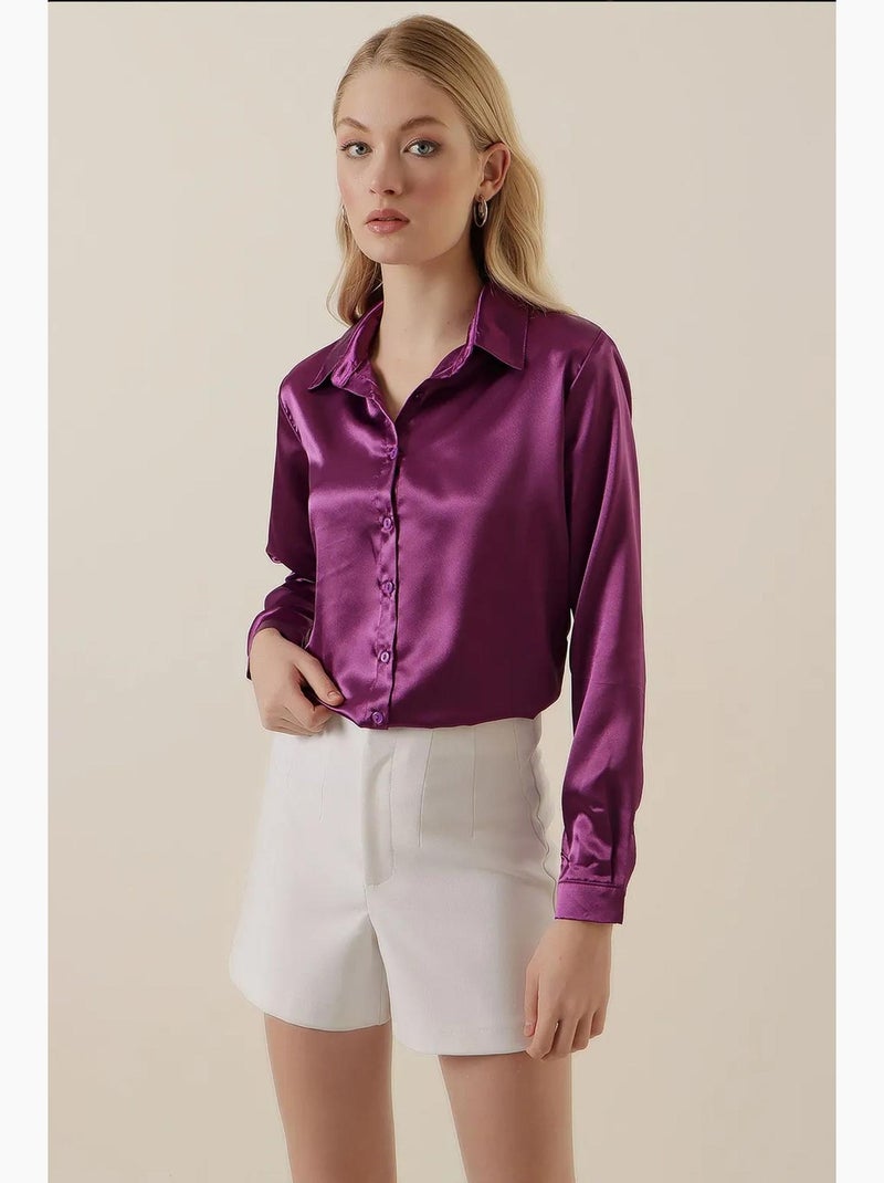 Chemise en satin tissé à boutons bdart Violet aubergine - Kiabi