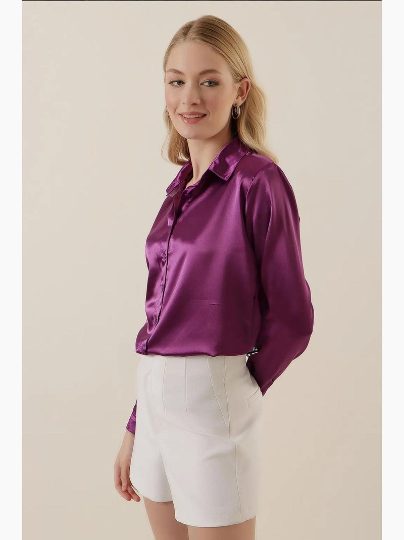 Chemise en satin tissé à boutons bdart Violet aubergine - Kiabi