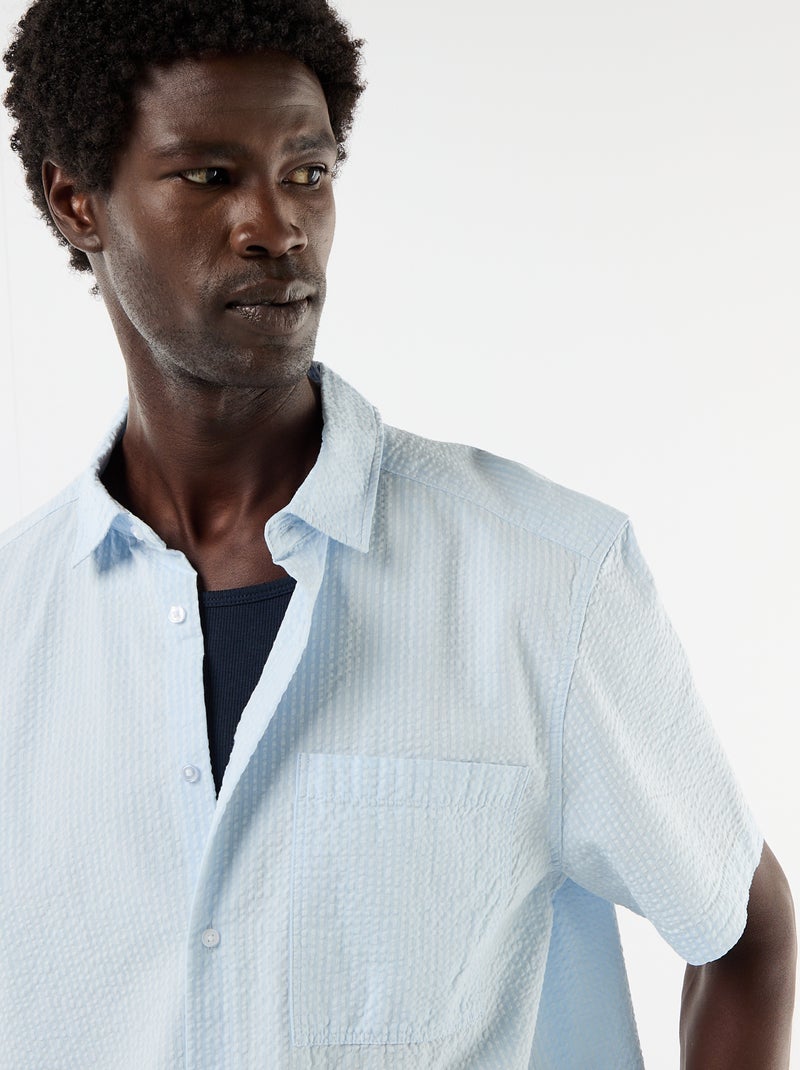 Chemise en seesucker à manches courtes Bleu - Kiabi