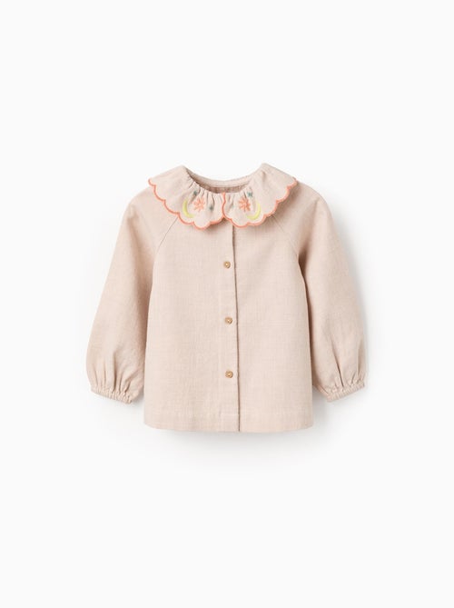 Chemise en Sergé Brodée de Fleurs - Kiabi