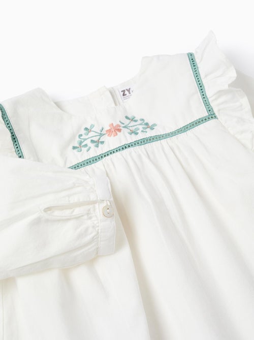 Chemise en Sergé Léger Brodée de Fleurs - Kiabi