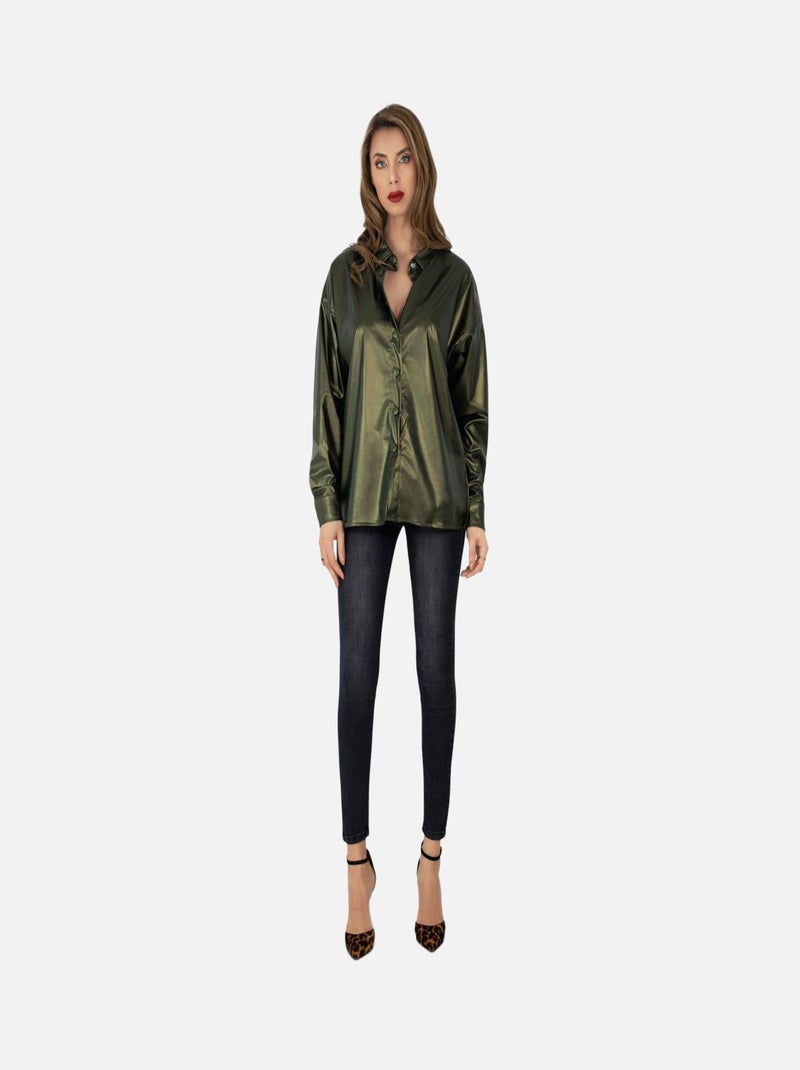 Chemise en simili, manches longues Kebello Vert - Kiabi