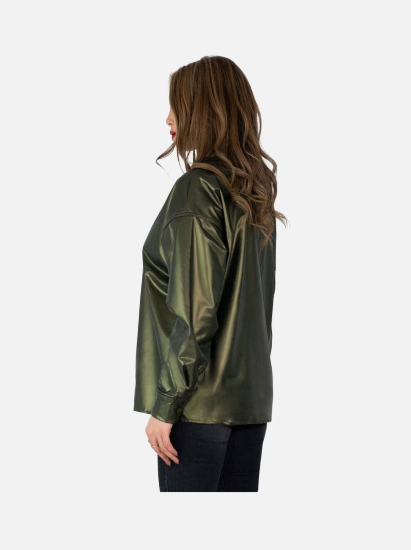 Chemise en simili, manches longues Kebello Vert - Kiabi
